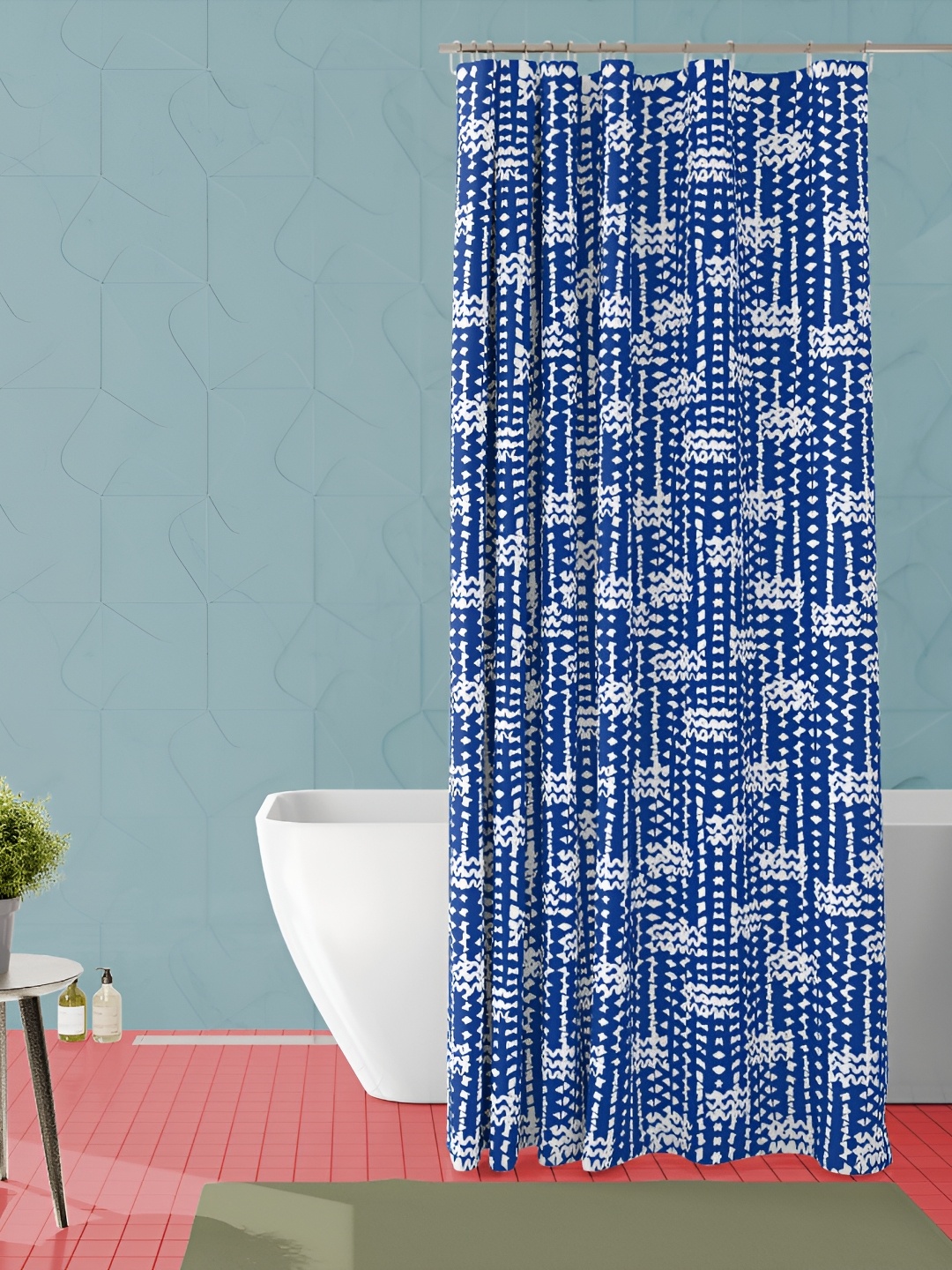 

ArtzFolio White & Blue Printed Waterproof Shower Curtain