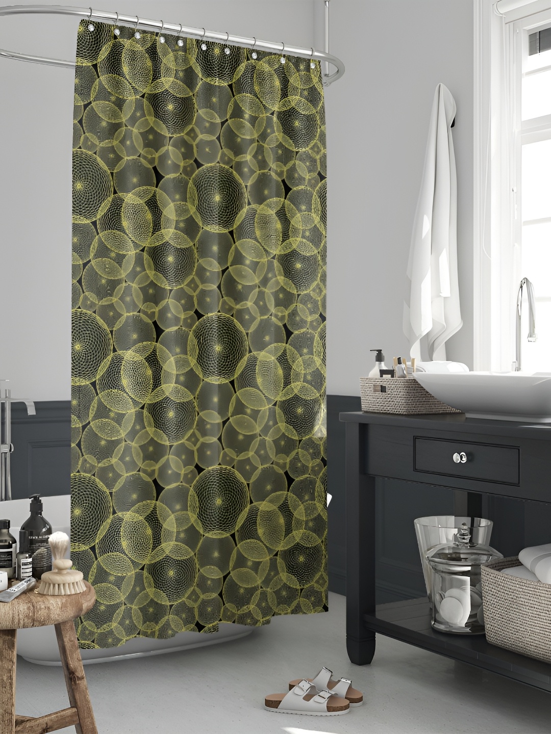

ArtzFolio Olive-Green Printed Waterproof Shower Curtain