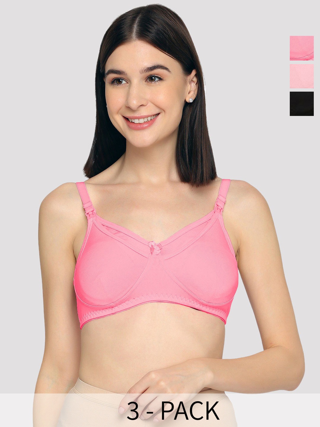 

Evamomies Pack Of 3 Full Coverage Non Padded Cotton Maternity Bra, Black