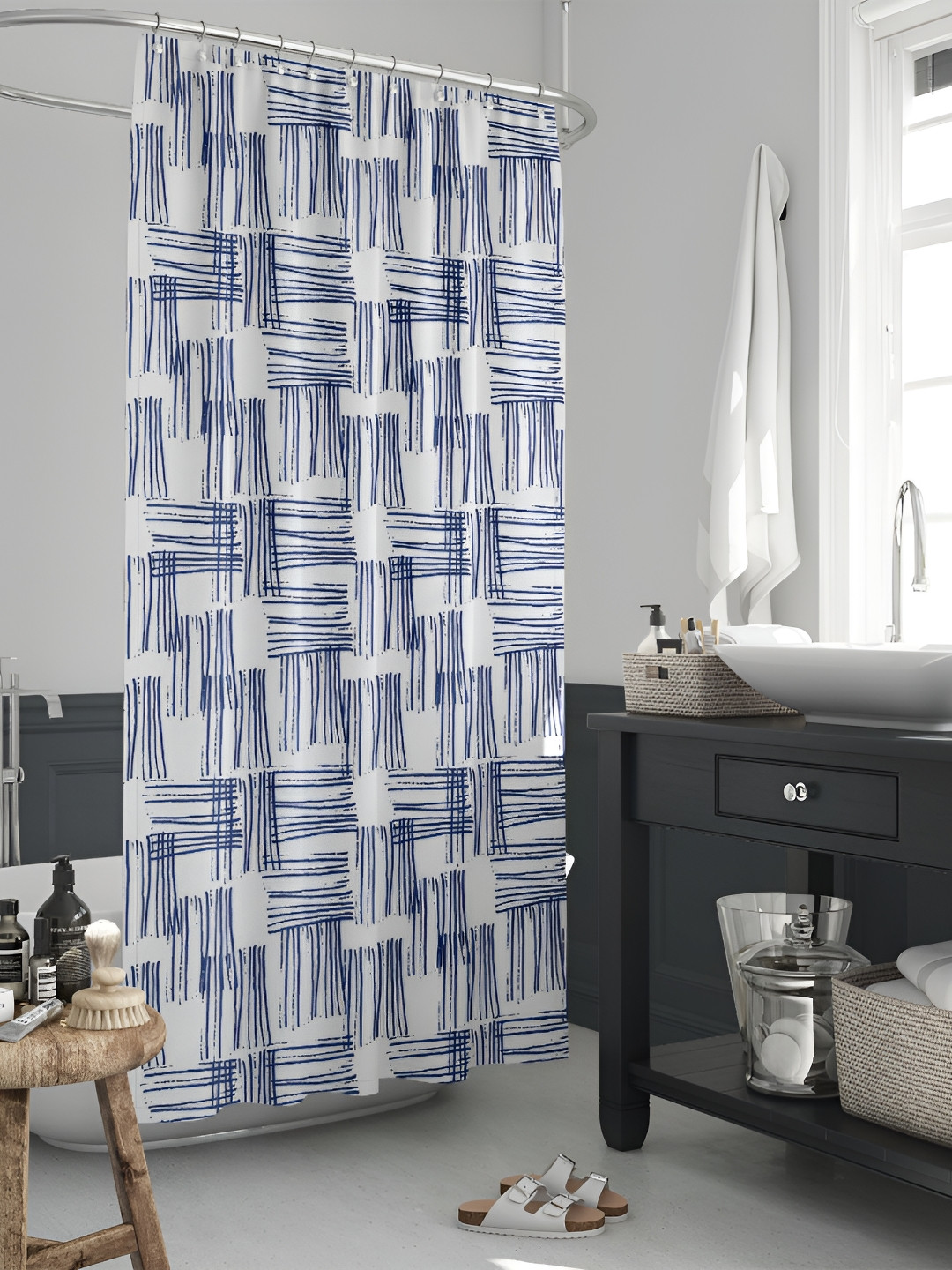 

ArtzFolio Blue & White Printed Waterproof Shower Curtain