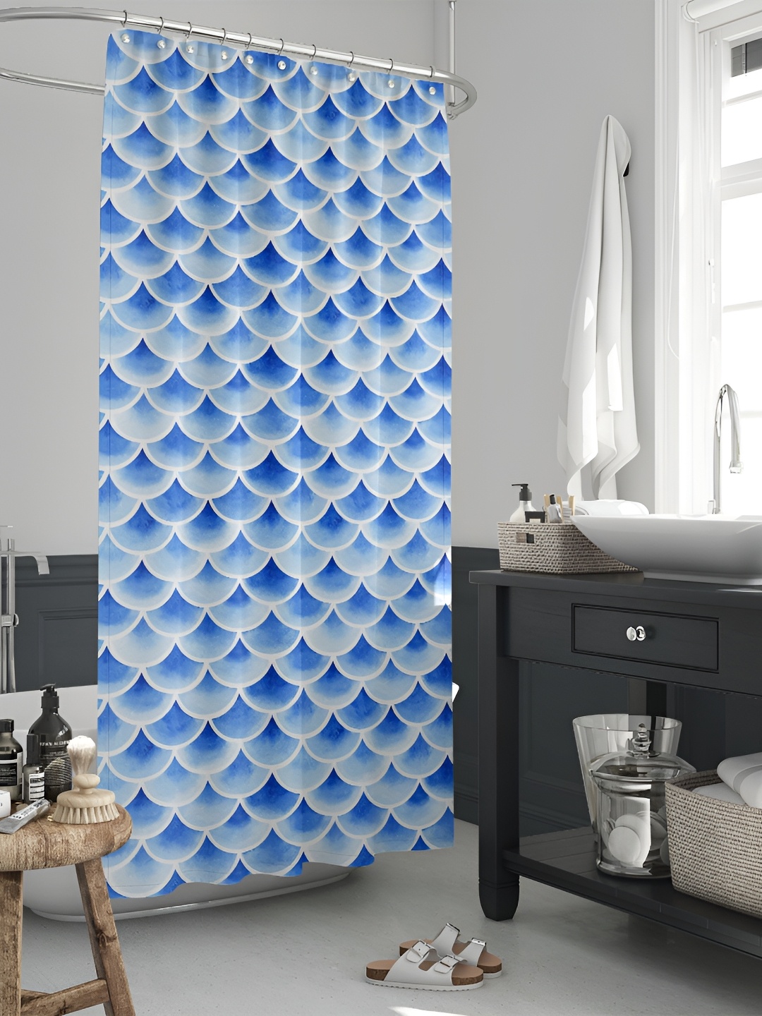 

ArtzFolio Blue & White Printed Waterproof Shower Curtain