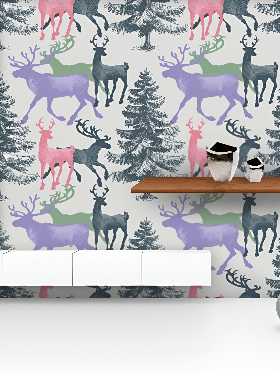 

ArtzFolio Printed UV-Resistant Anti-Bacterial Deer PinePeel & Stick Wallpaper, Multi