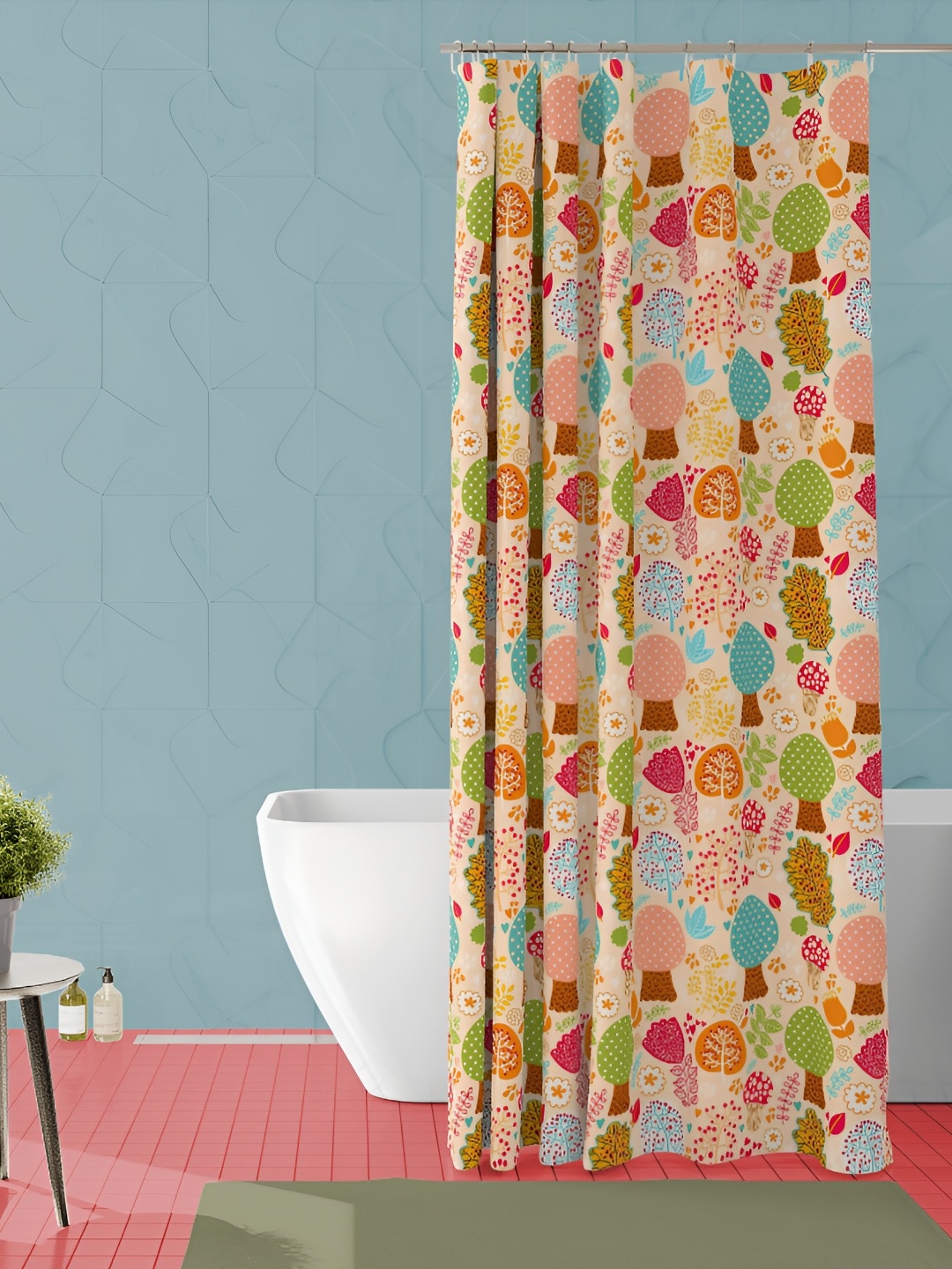 

ArtzFolio Beige & Blue Printed Waterproof Shower Curtain