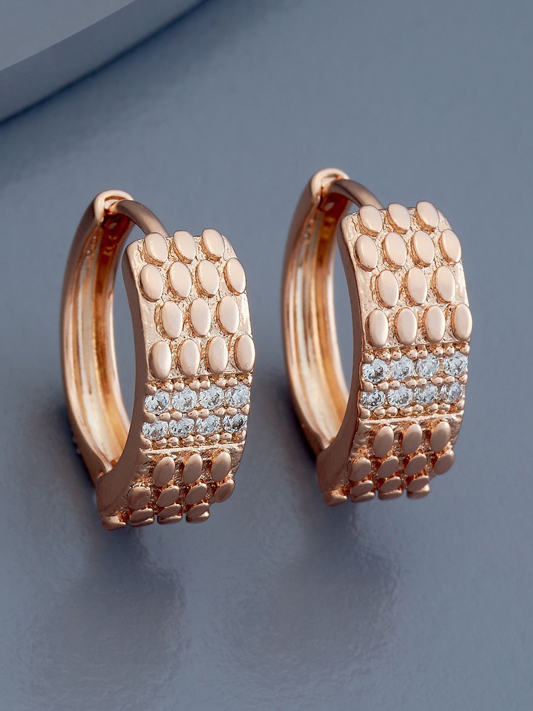 

Kushal's Fashion Jewellery Rose Gold-Plated Zircon Circular Hoop Earrings