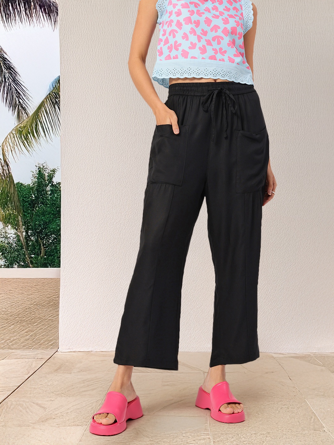 

DressBerry Women Cozy Classics Relaxed Fit Trousers with Box Pockets, Black