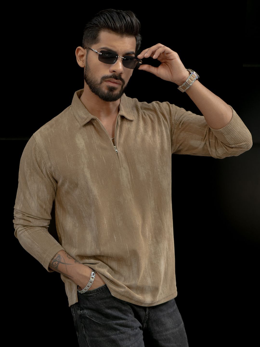 

Powerlook Men Printed Polo Collar T-shirt, Beige