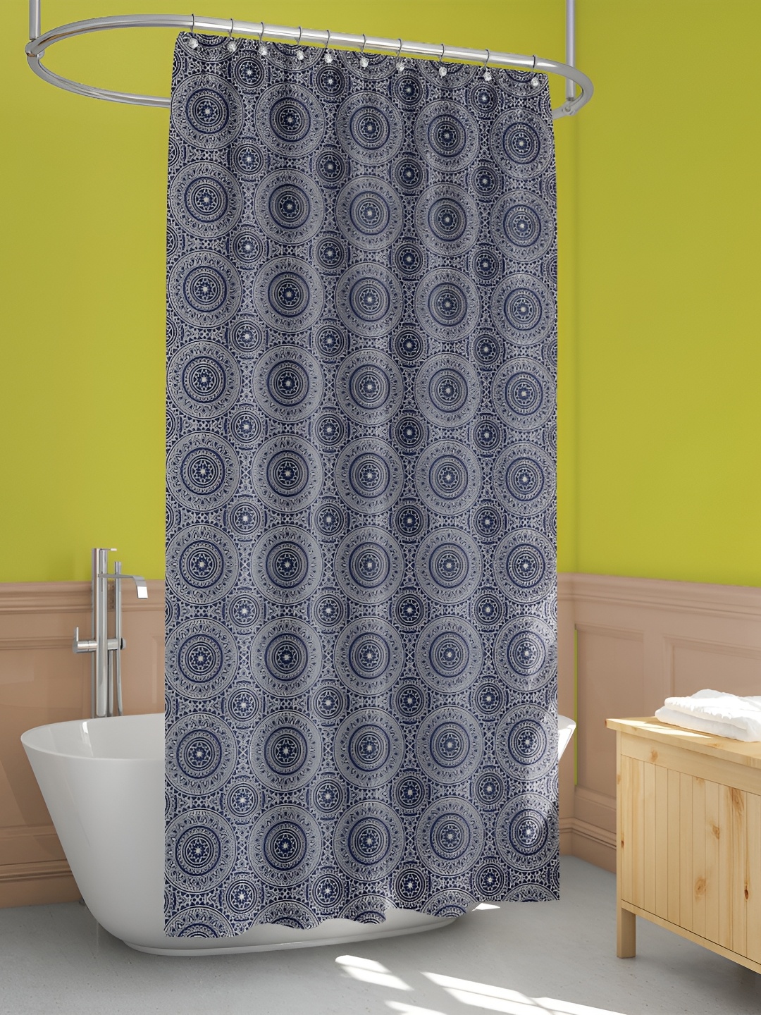 

ArtzFolio Grey & Blue Printed Waterproof Shower Curtain