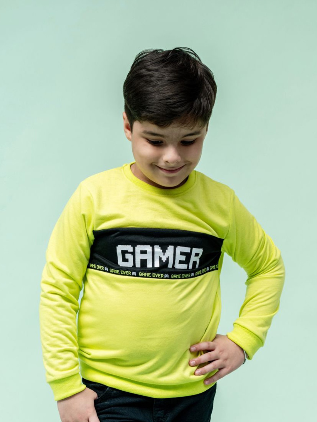 

TINY TREASURE Boys Typography Printed Cotton Sweatshirt, Green