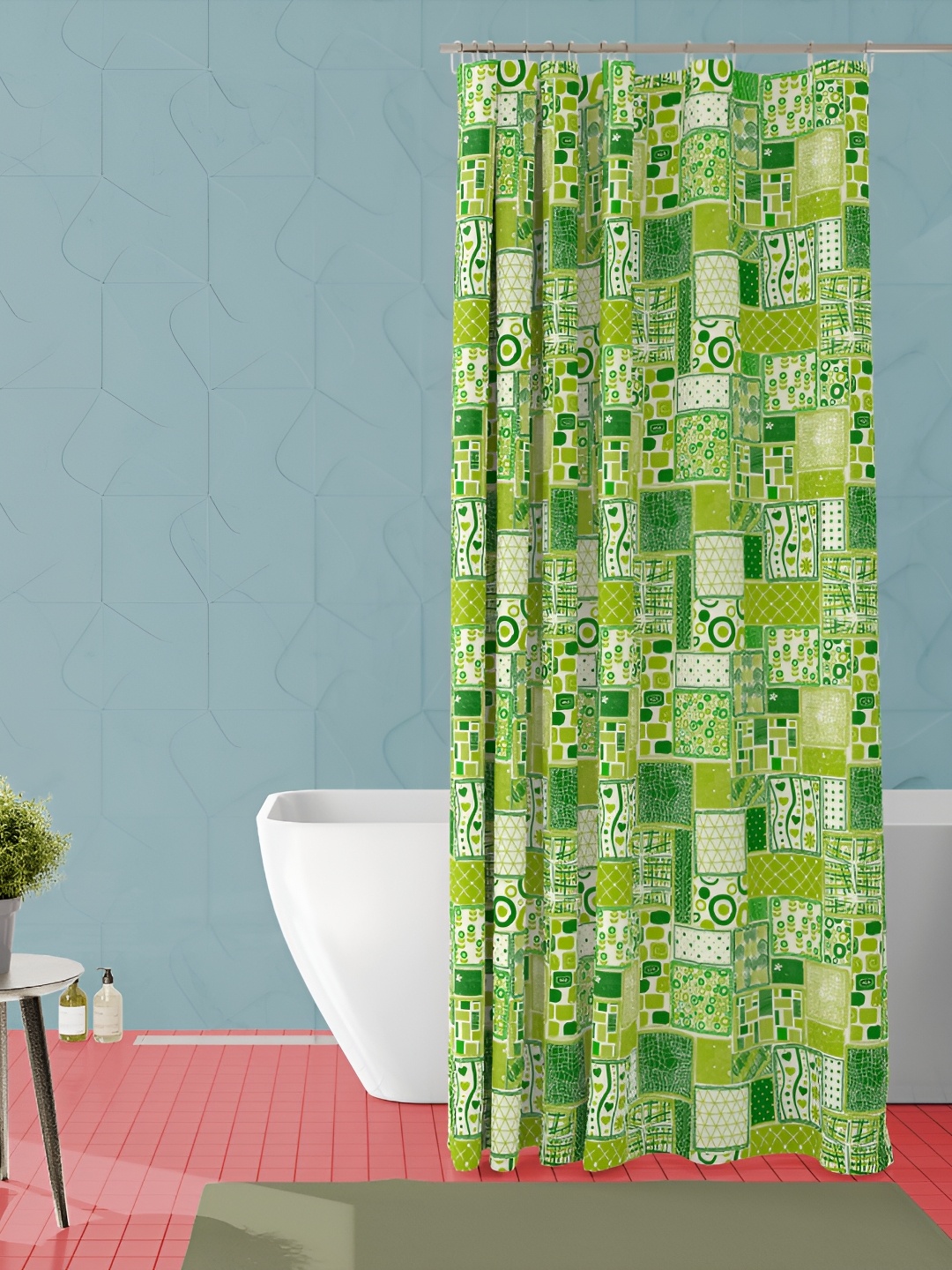 

ArtzFolio Green & White Printed Waterproof Shower Curtain