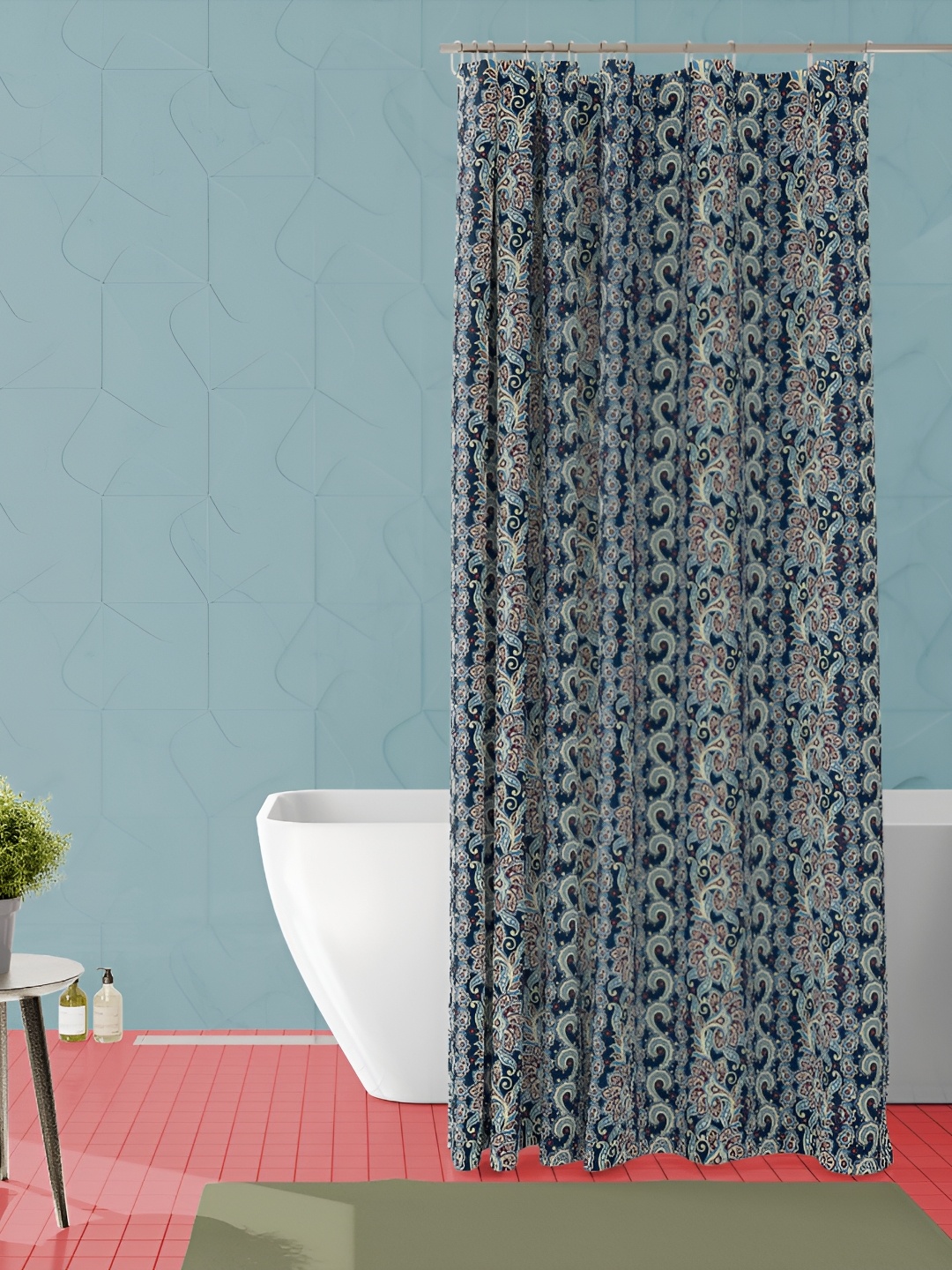 

ArtzFolio Blue and Beige Floral Printed Waterproof Shower Curtain