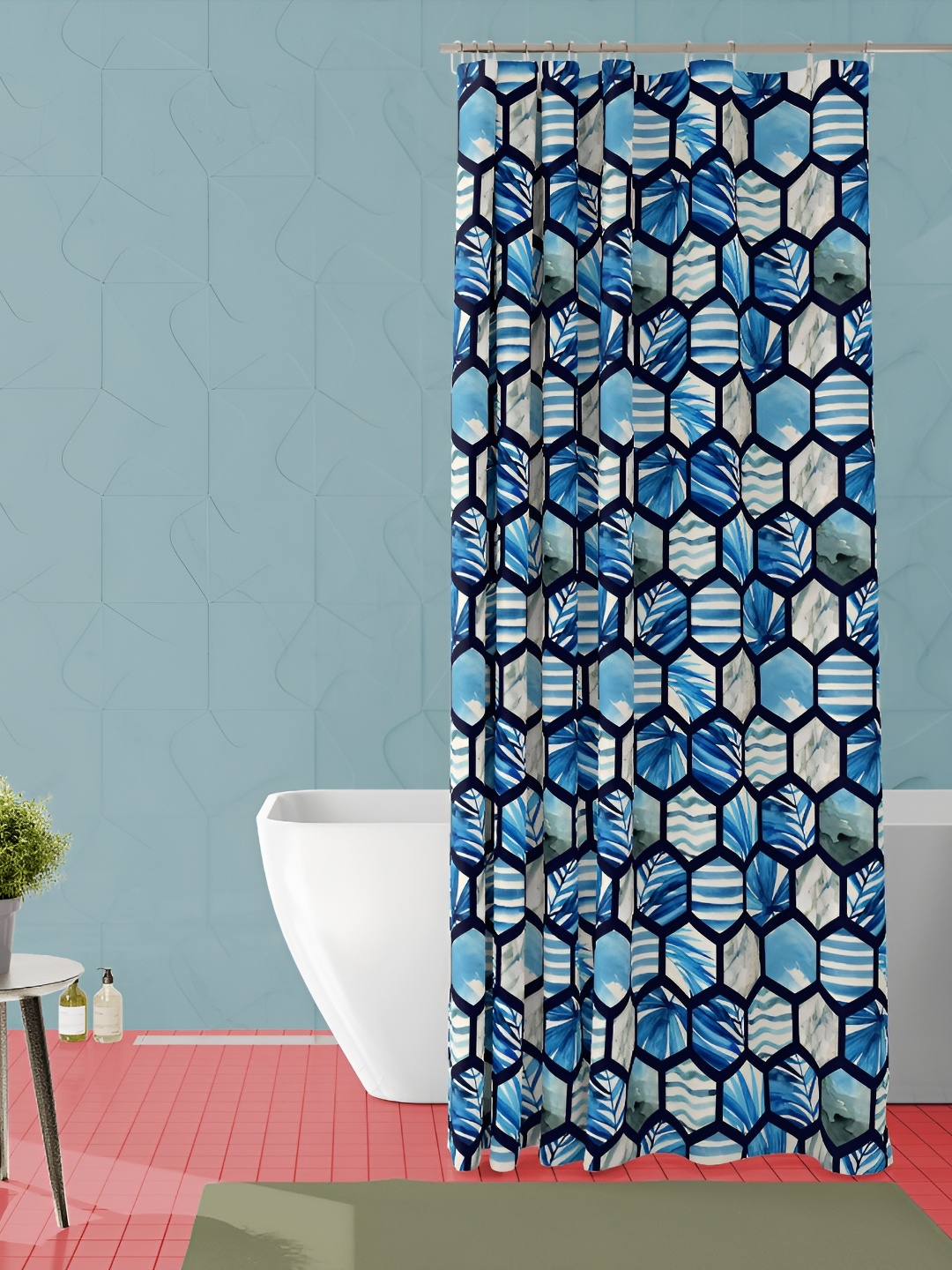 

ArtzFolio Blue & White Printed Waterproof Shower Curtain