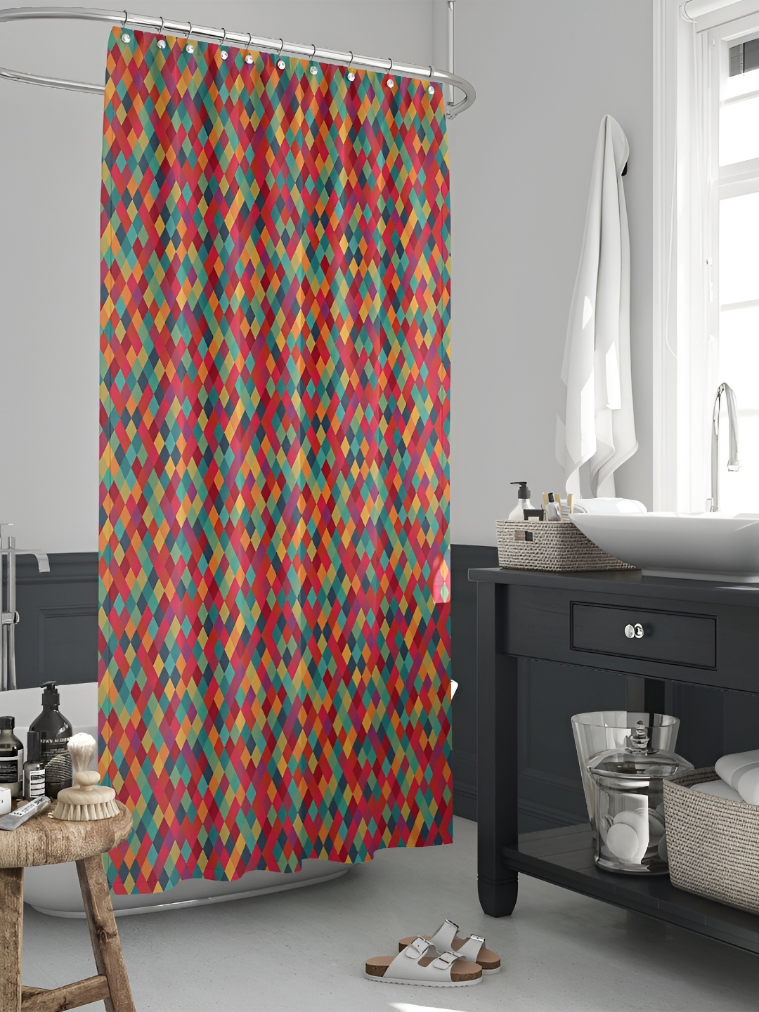 

ArtzFolio Pink & Yellow Geometric Printed Waterproof Shower Curtain