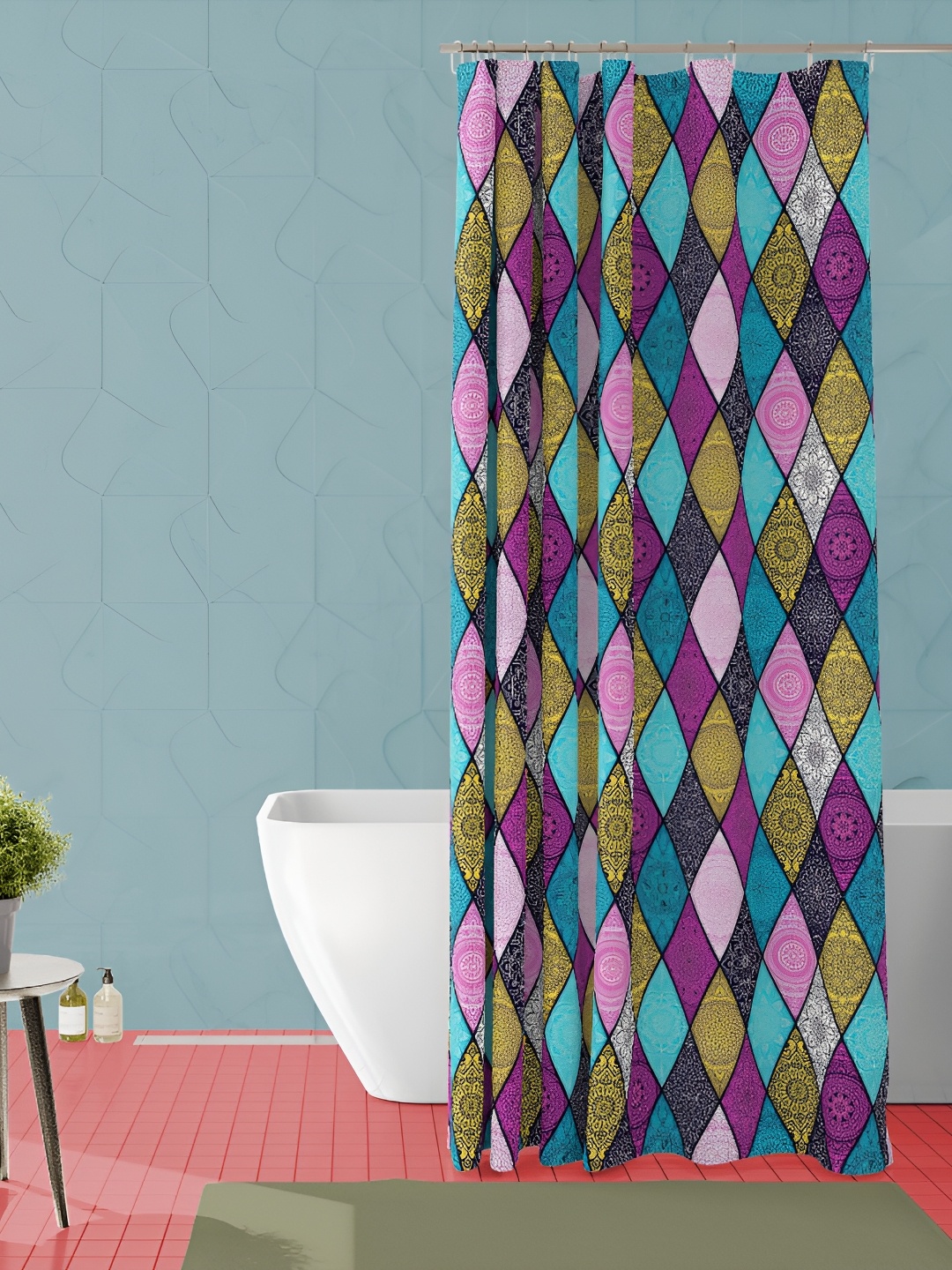 

ArtzFolio Pink & Turquoise Blue Printed Waterproof Shower Curtain
