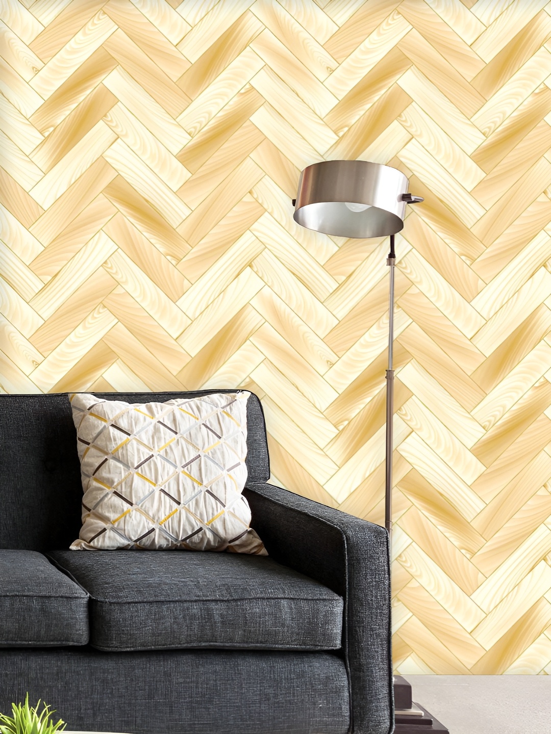 

ArtzFolio Printed UV-Resistant Anti-Bacterial Wooden Floor Herringbone Parquet Peel & Stick Wallpaper, Multi