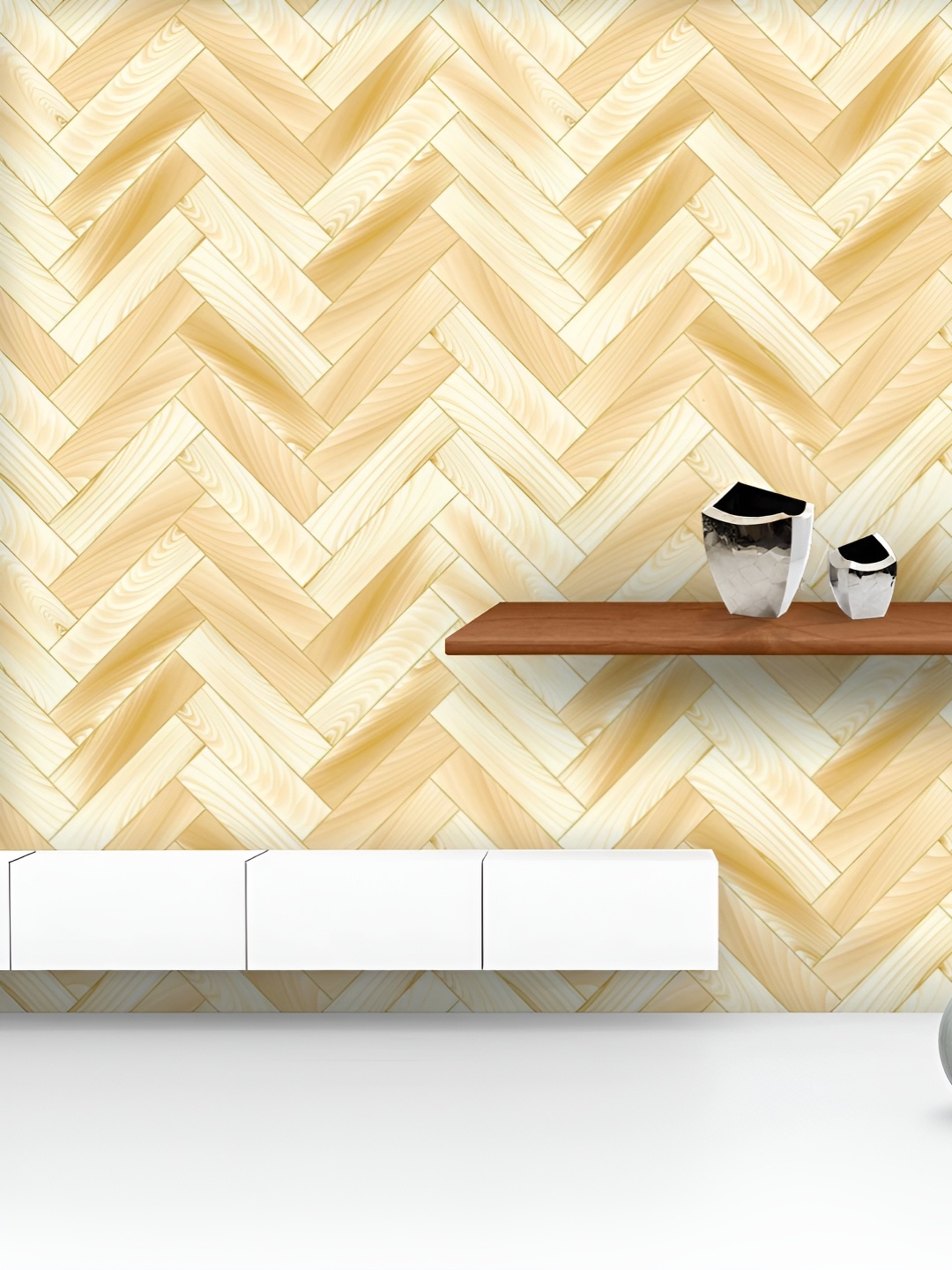 

ArtzFolio Printed UV-Resistant Anti-Bacterial Wooden Floor Herringbone Parquet Peel & Stick Wallpaper, Multi