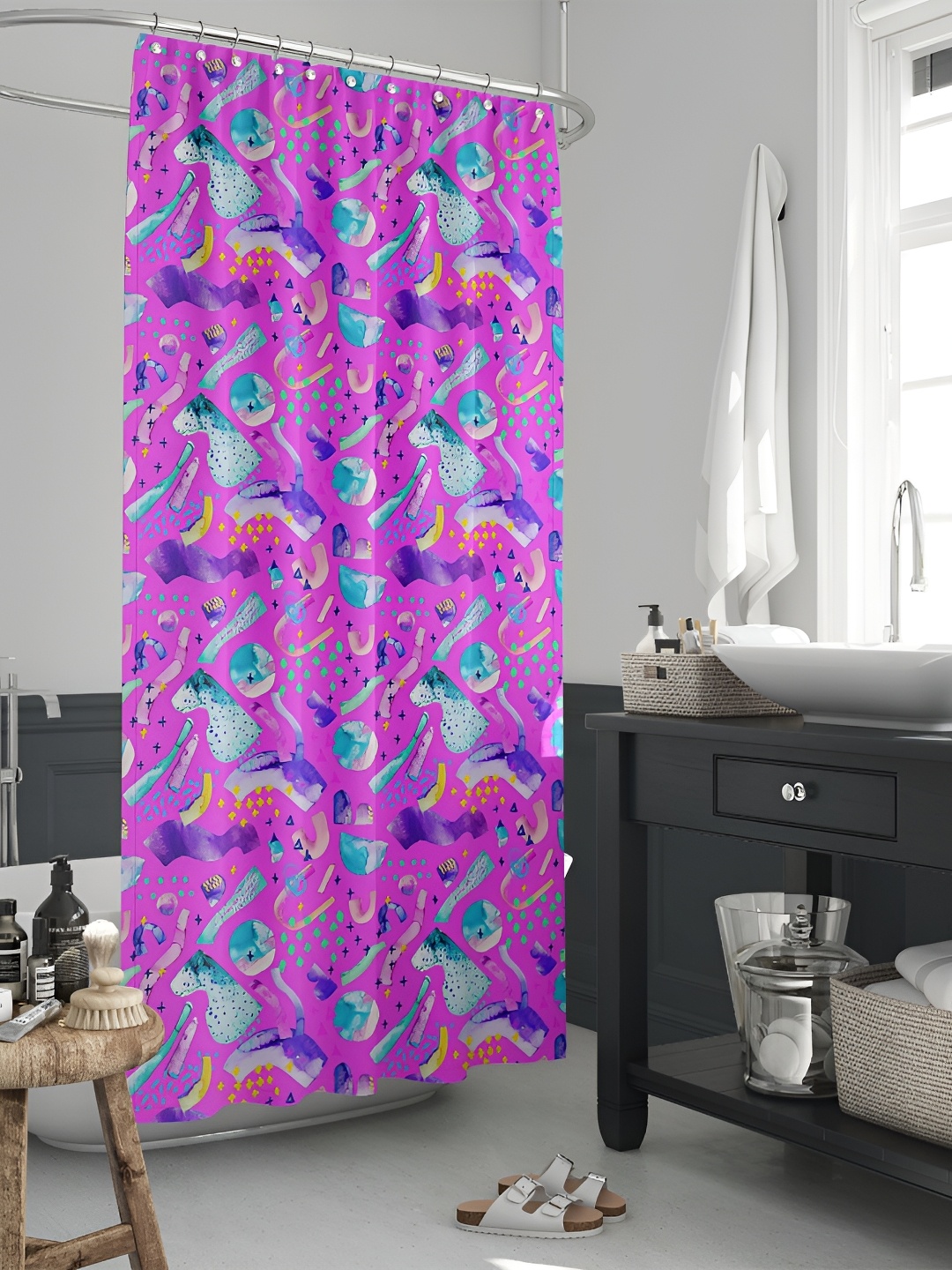 

ArtzFolio Pink & Blue Printed Waterproof Shower Curtainns