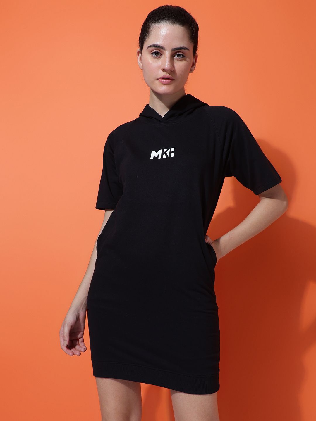 

MKH Typography Cotton Short Sleeves Mini T-shirt Dress, Black