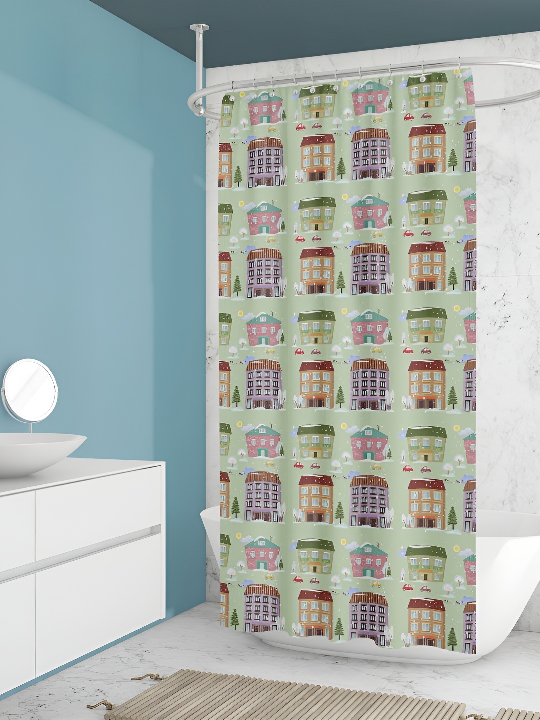 

ArtzFolio Sea Green-Purple & Brown Printed Waterproof Shower Curtain