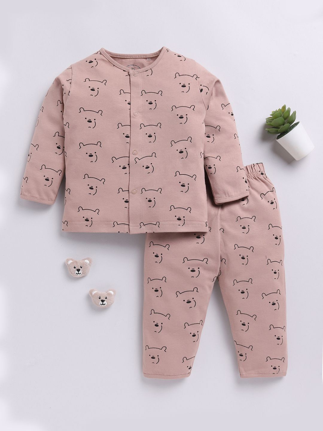 

Clt.s Kids Printed Pure Cotton Shirt Collar Long Sleeves Night Suit, Brown