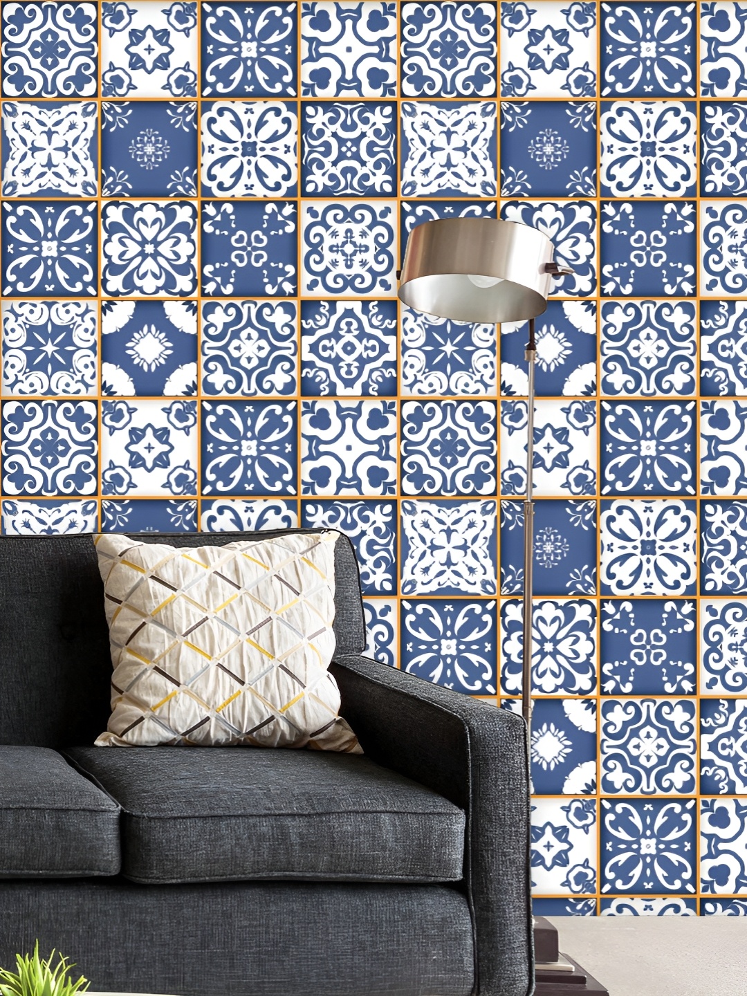 

ArtzFolio Printed UV-Resistant Anti-Bacterial Blue White Moroccan Peel & Stick Wallpaper, Multi