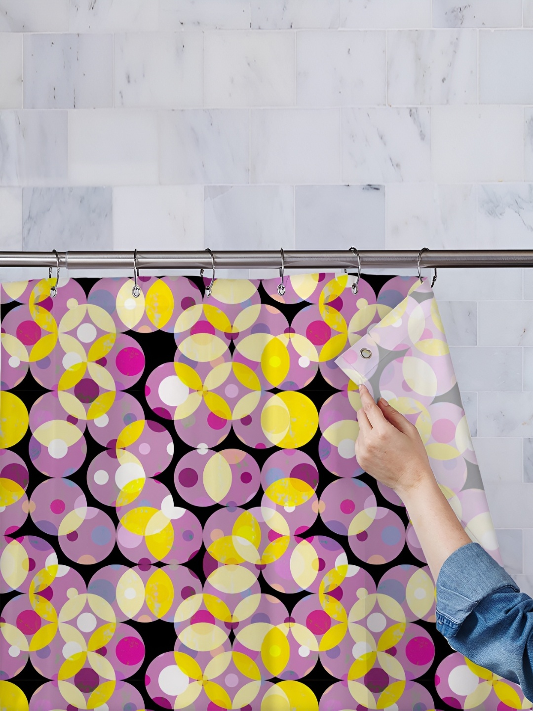 

ArtzFolio Yellow & Purple Printed Water Proof Shower Curtain