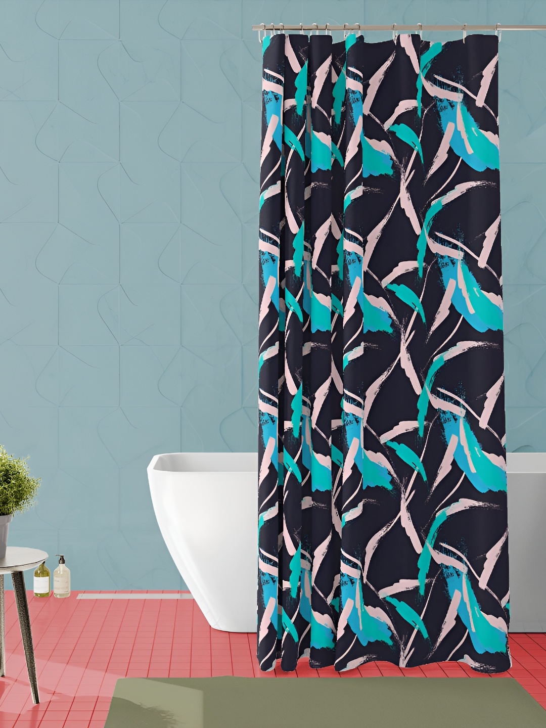 

ArtzFolio Black & Blue Printed Waterproof Shower Curtain
