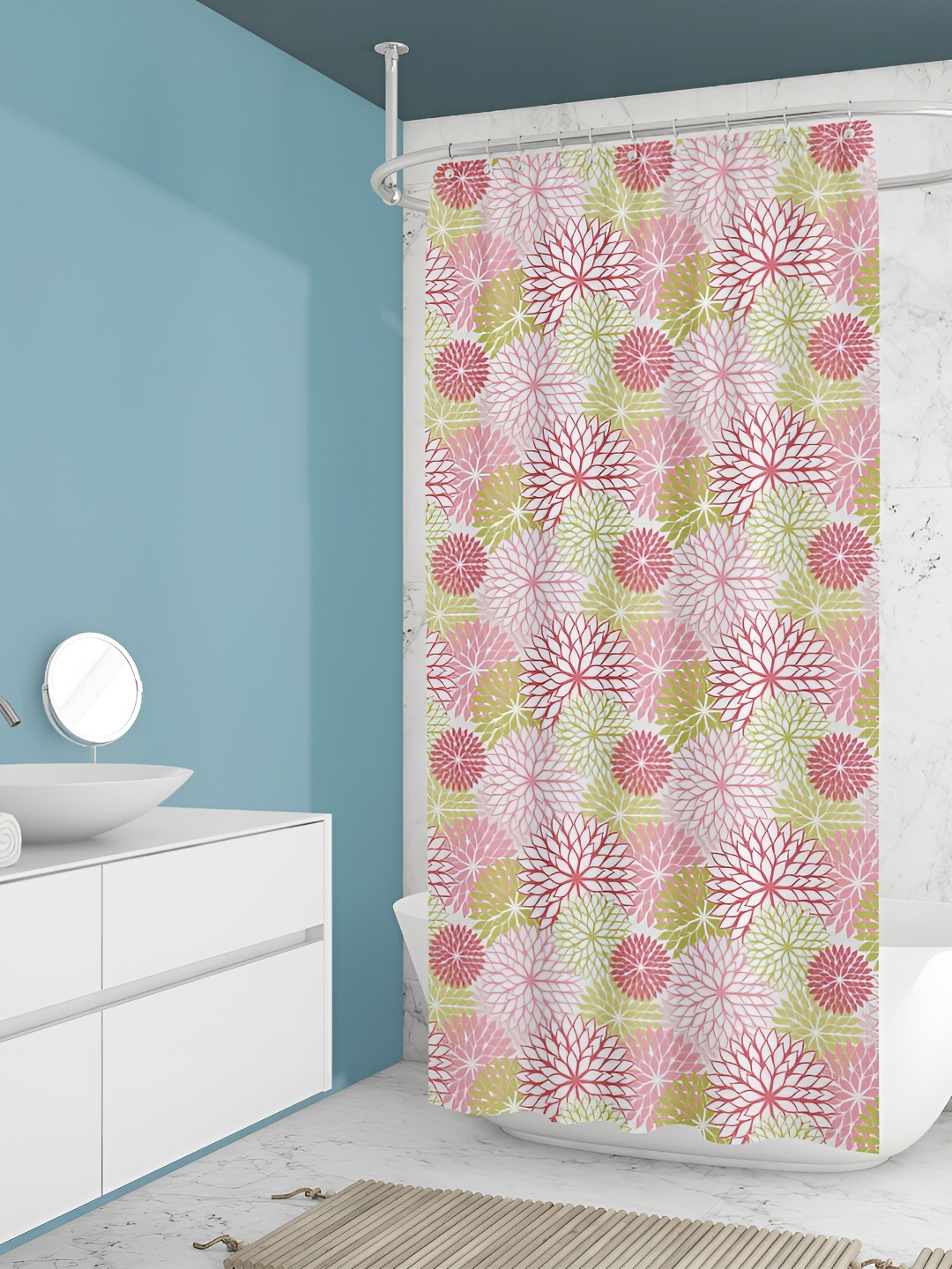 

ArtzFolio White & Red Floral Printed Waterproof Shower Curtain