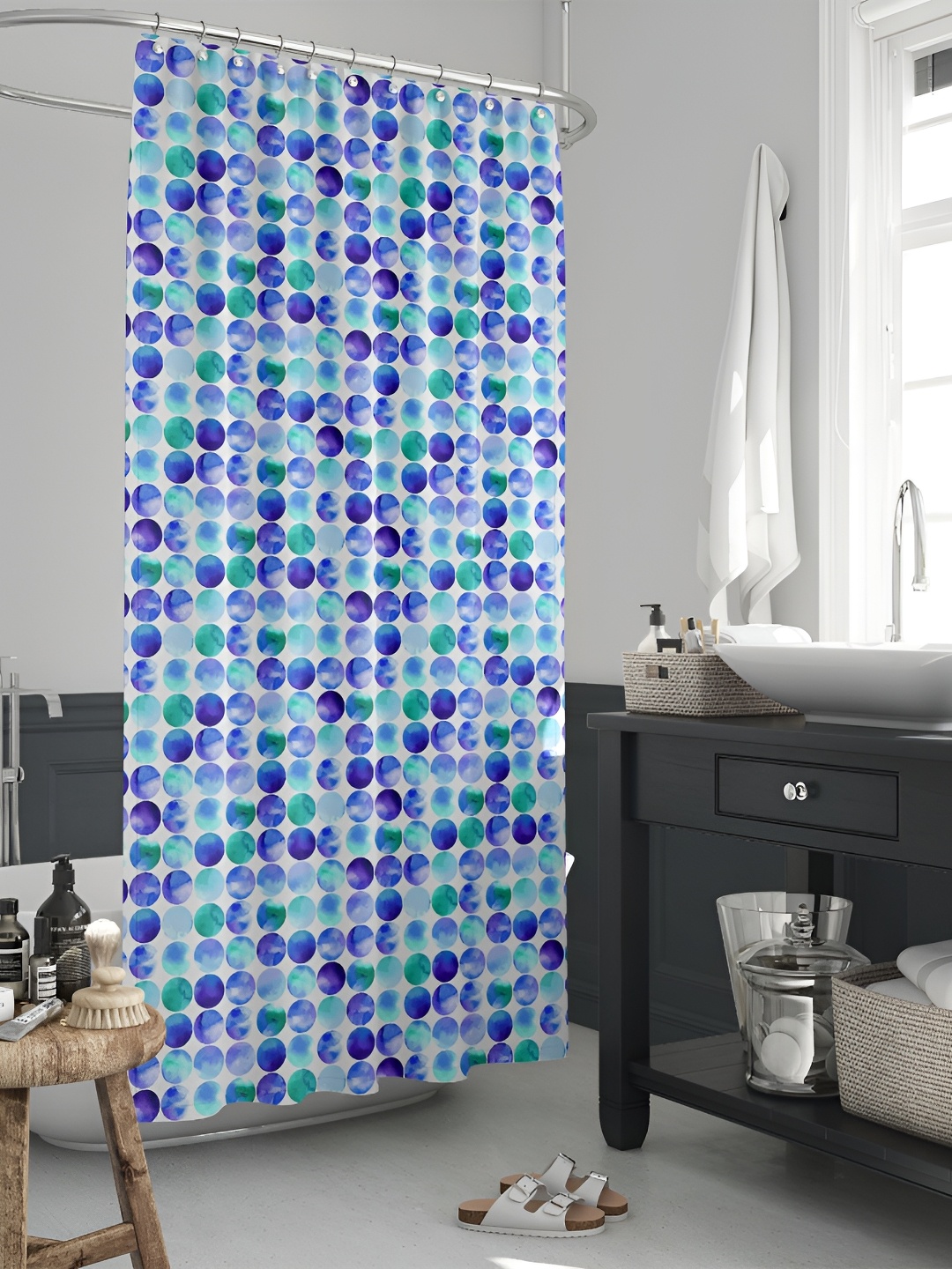 

ArtzFolio White & Blue Printed Waterproof Shower Curtain