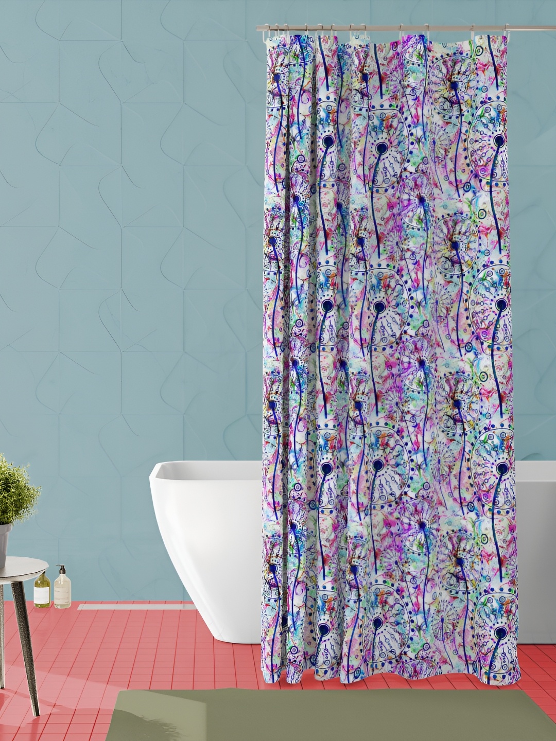 

ArtzFolio White & Purple Printed Waterproof Shower Curtain