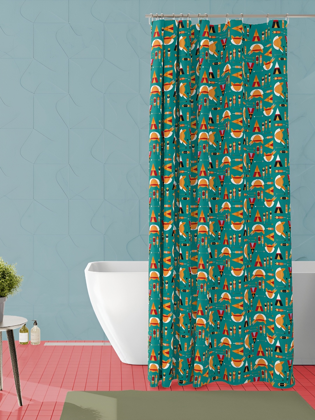 

ArtzFolio Green & White Printed Waterproof Shower Curtain