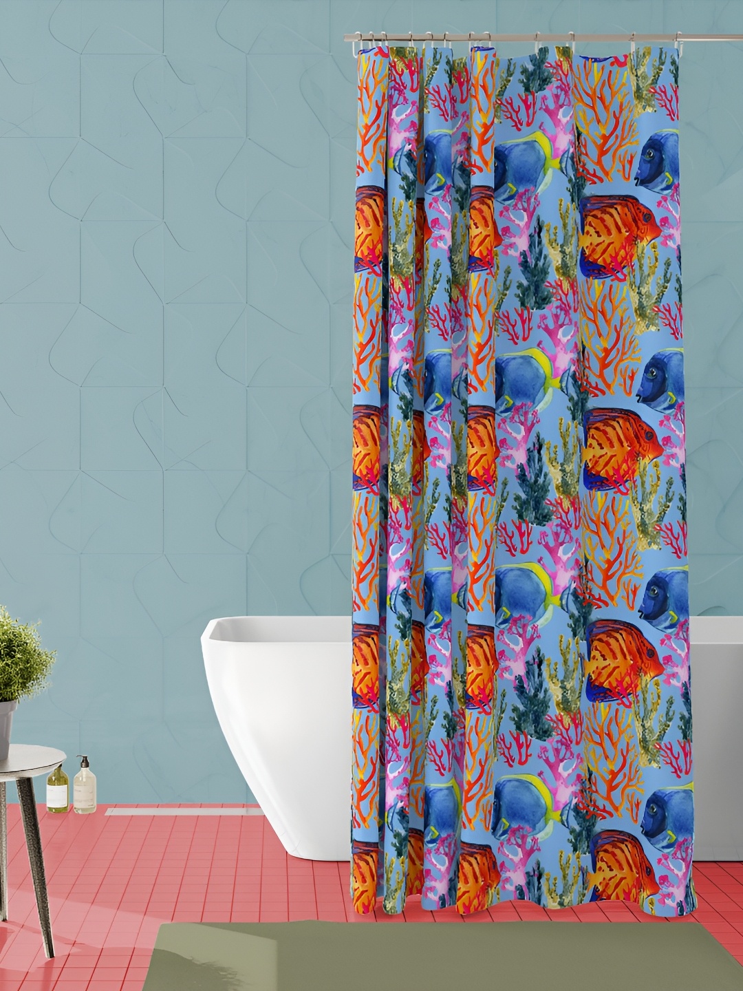 

ArtzFolio Blue & Orange Printed Waterproof Shower Curtain