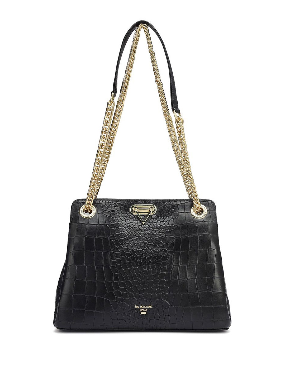 

Da Milano Textured Leather Structured Shoulder Bag with Tasselled, Black