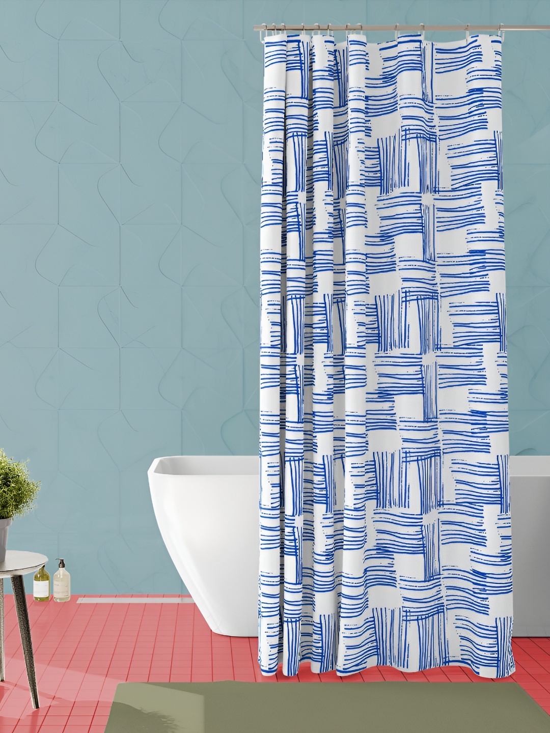 

ArtzFolio White & Blue Printed Waterproof Shower Curtain