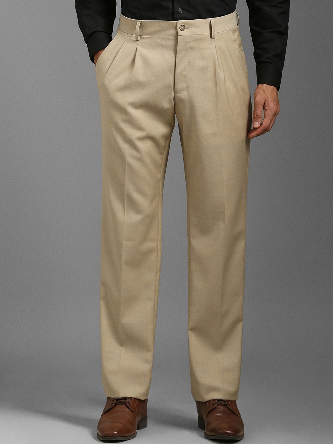 

Louis Philippe Men Pleated Regular Trousers, Beige