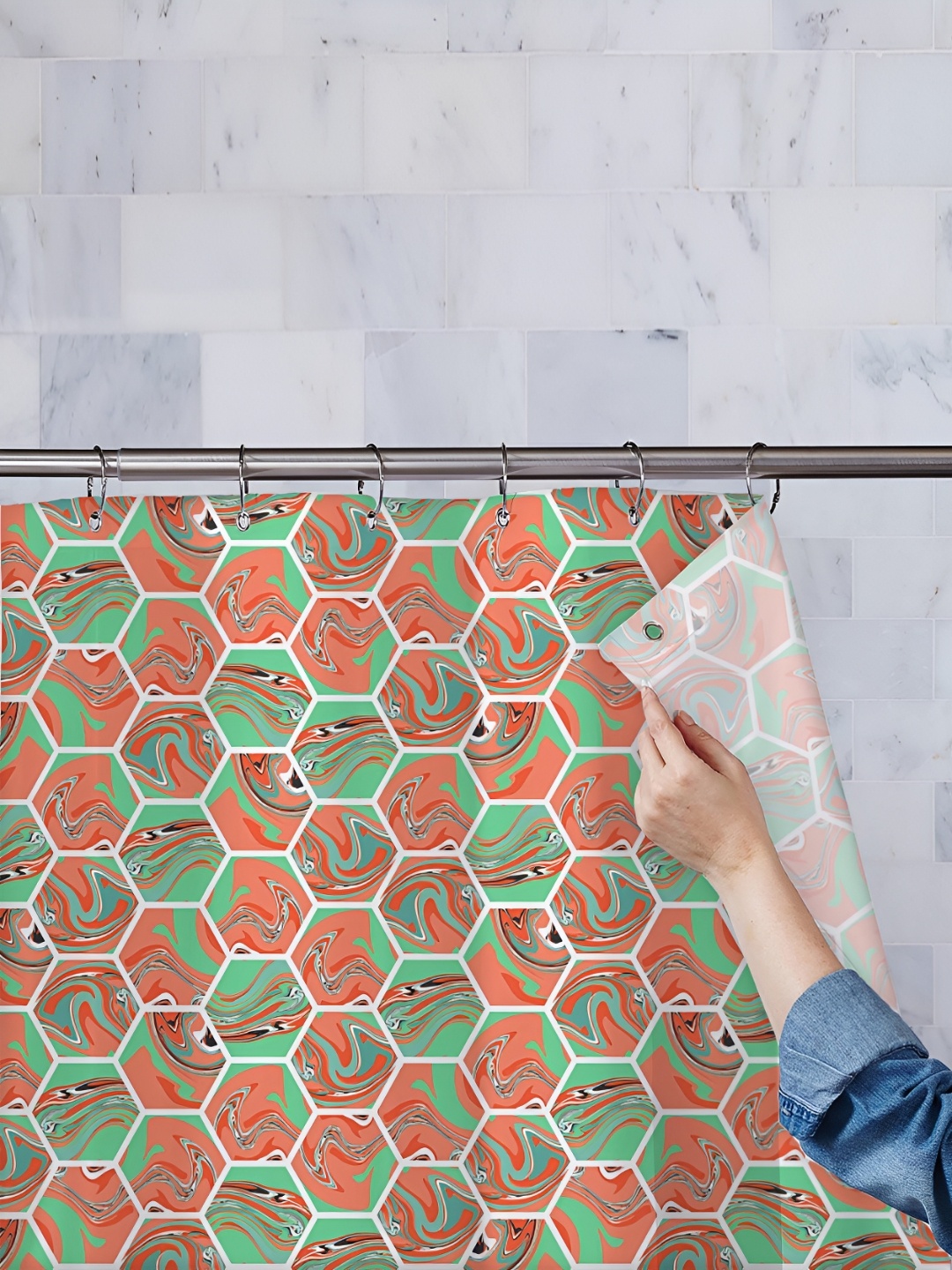 

ArtzFolio Green & Brown Printed Waterproof Shower Curtain