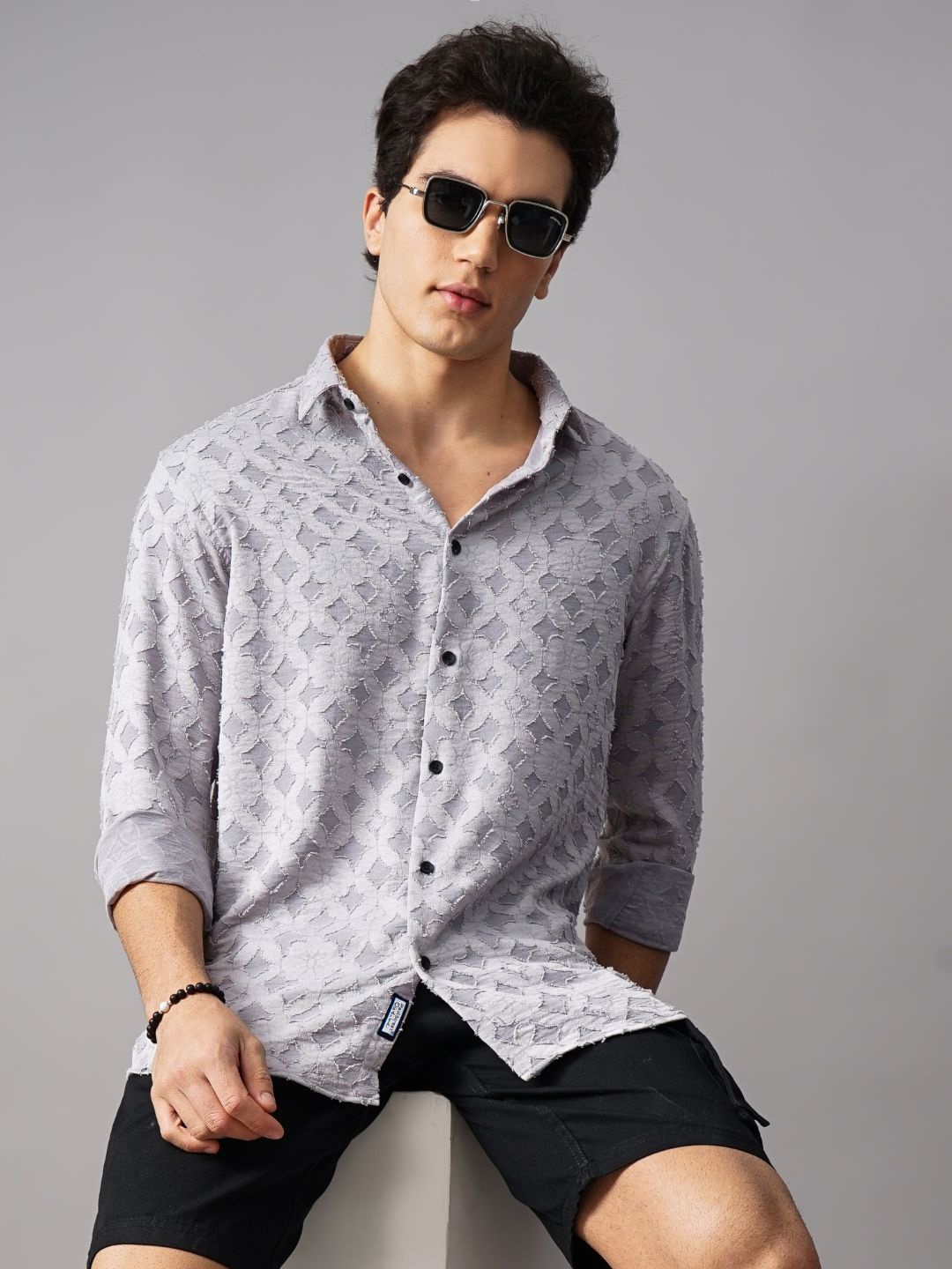 

PAUL STREET Men Relaxed Spread Collar Textured Relaxed Fit Casual Shirt, Grey