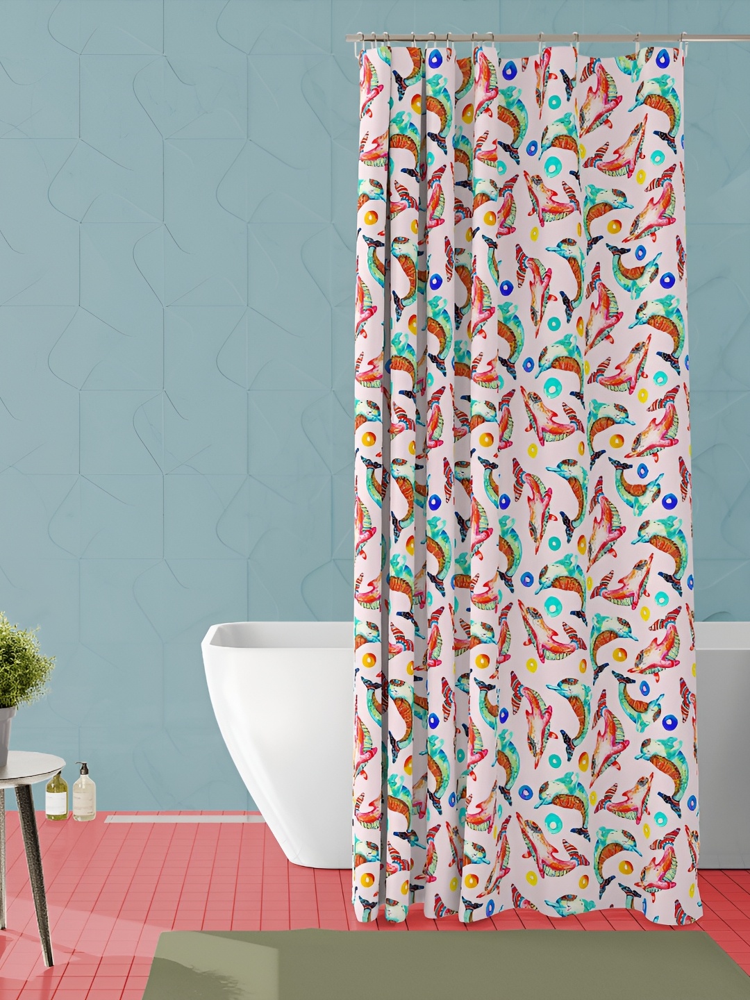 

ArtzFolio White & Blue Abstract Printed Waterproof Shower Curtain