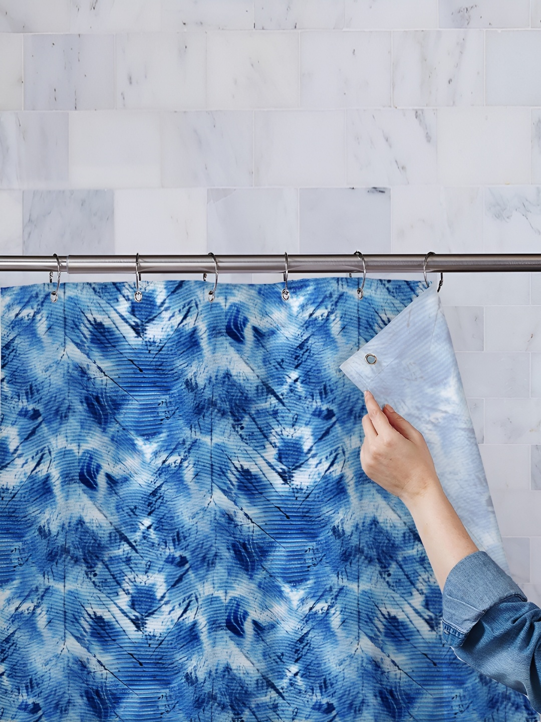 

ArtzFolio Blue & White Printed Waterproof Shower Curtain