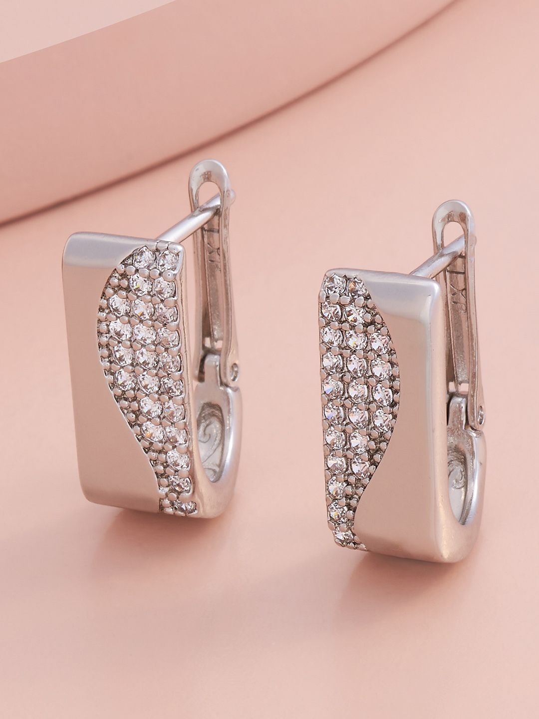 

Kushal's Fashion Jewellery Rhodium-Plated Zircon Geometric Studs, Silver