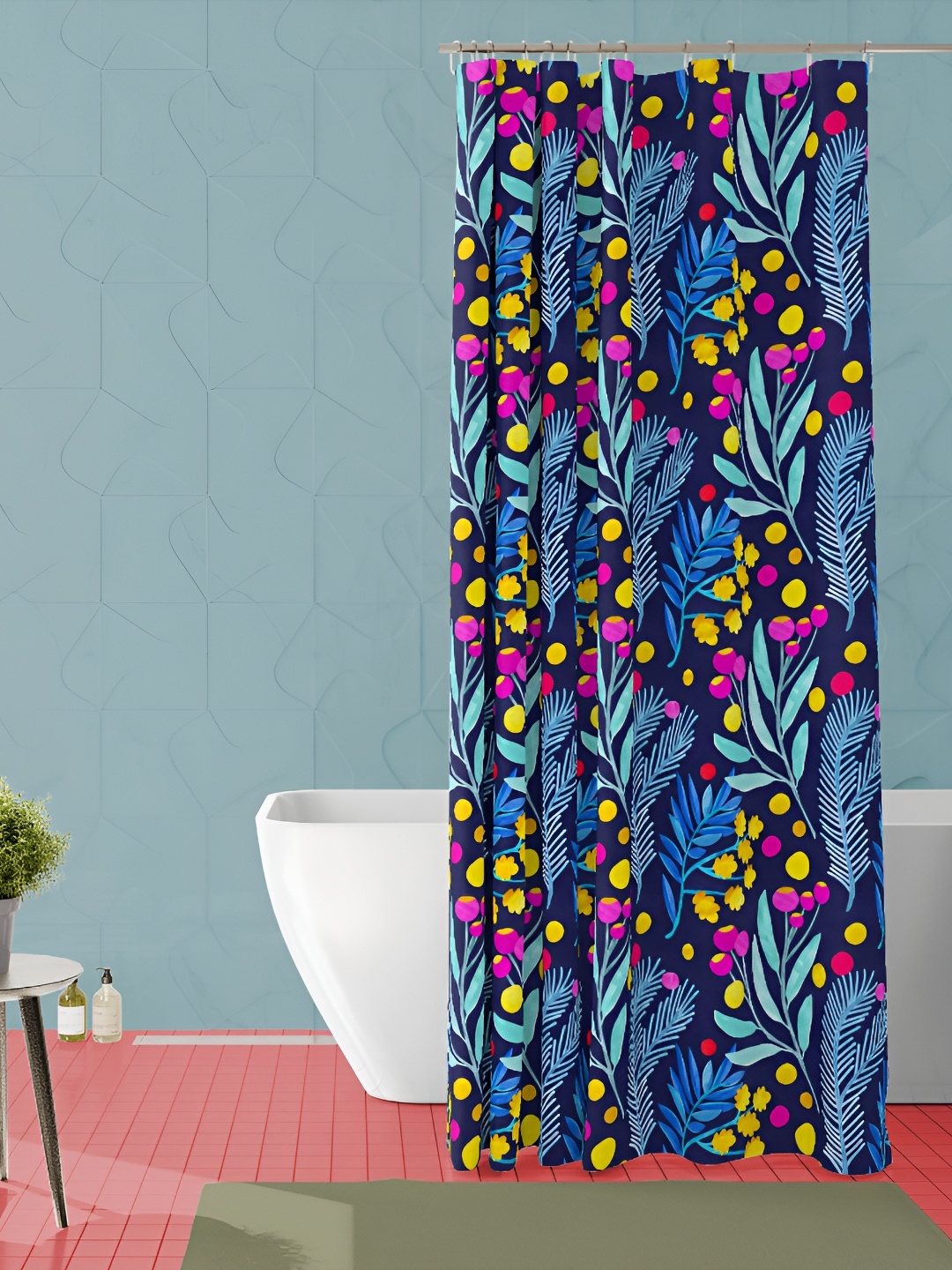 

ArtzFolio Black and Blue Floral Printed Waterproof Shower Curtain