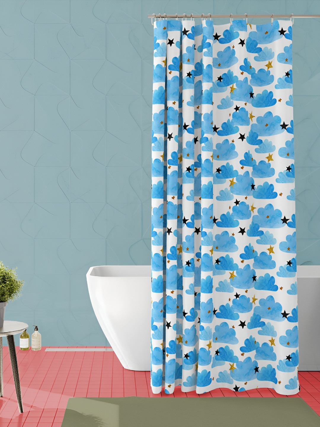 

ArtzFolio White & Blue Printed Waterproof Shower Curtain