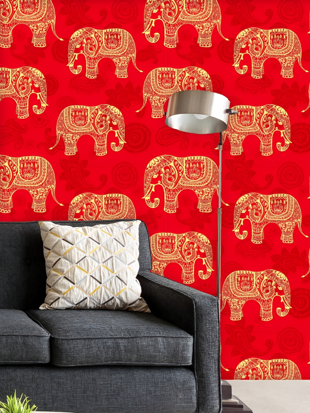 

ArtzFolio Printed UV-Resistant Anti-Bacterial Indian Elephants Peel & Stick Wallpaper, Multi