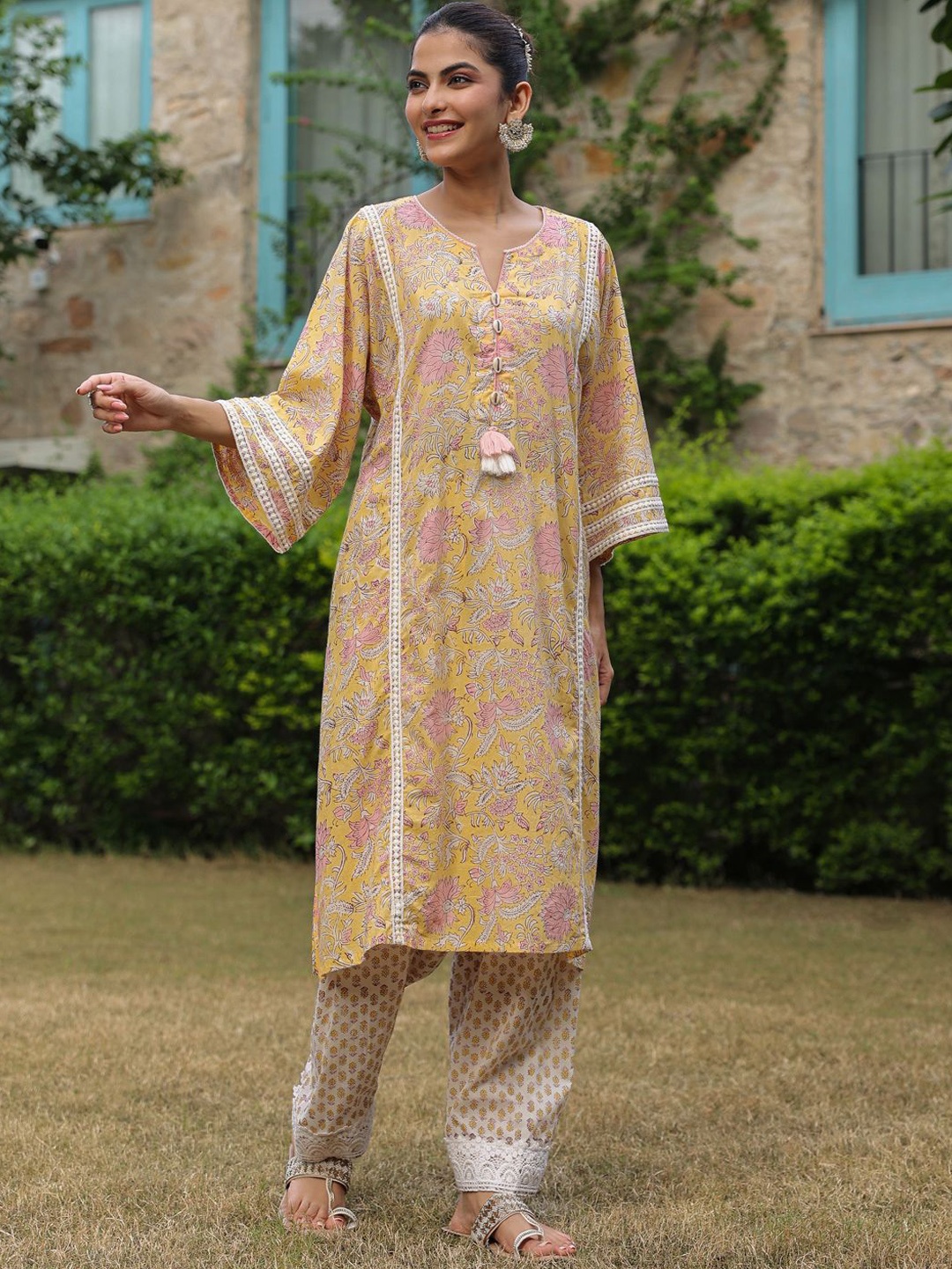 

Jaipur Morni Women Ethnic Motifs Printed Regular Pure Cotton Kurta with Salwar, Yellow