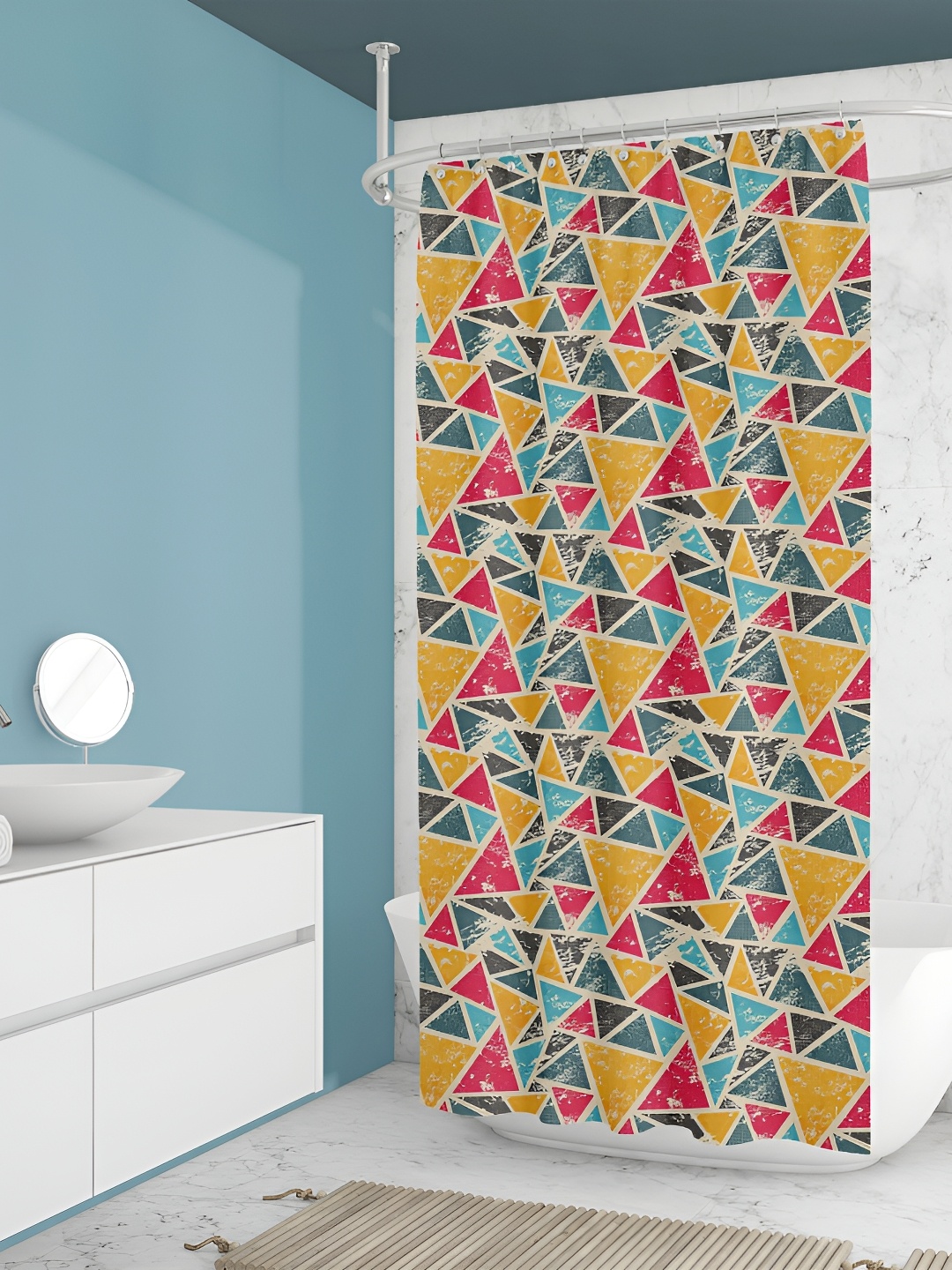 

ArtzFolio Yellow & Blue Geometric Printed Waterproof Shower Curtain