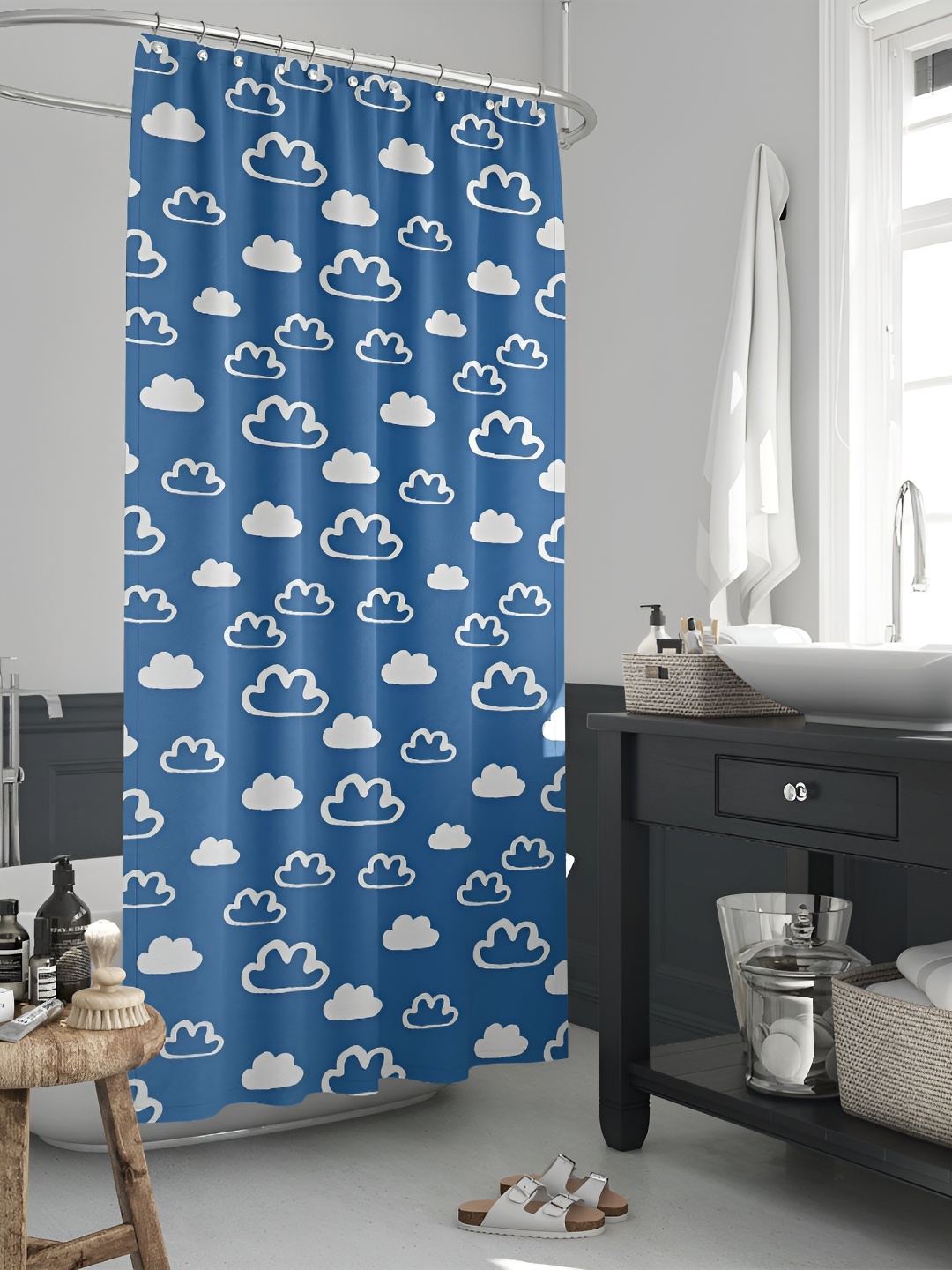 

ArtzFolio Blue & White Printed Waterproof Shower Curtain