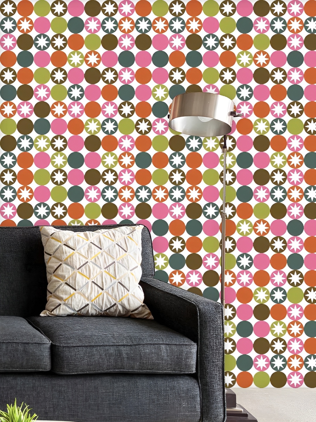 

ArtzFolio Printed UV-Resistant Anti-Bacterial Stars &Amp; CirclesPeel & Stick Wallpaper, Multi