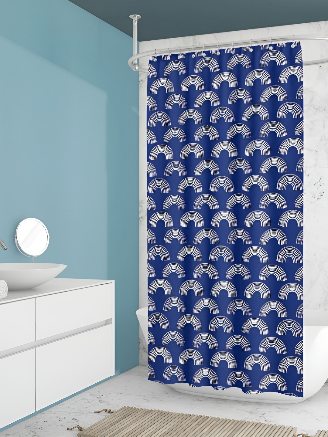

ArtzFolio Navy Blue & White Printed Waterproof Shower Curtains