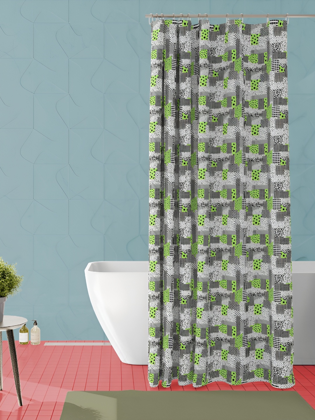 

ArtzFolio White & Green Geometric Printed Waterproof Shower Curtain