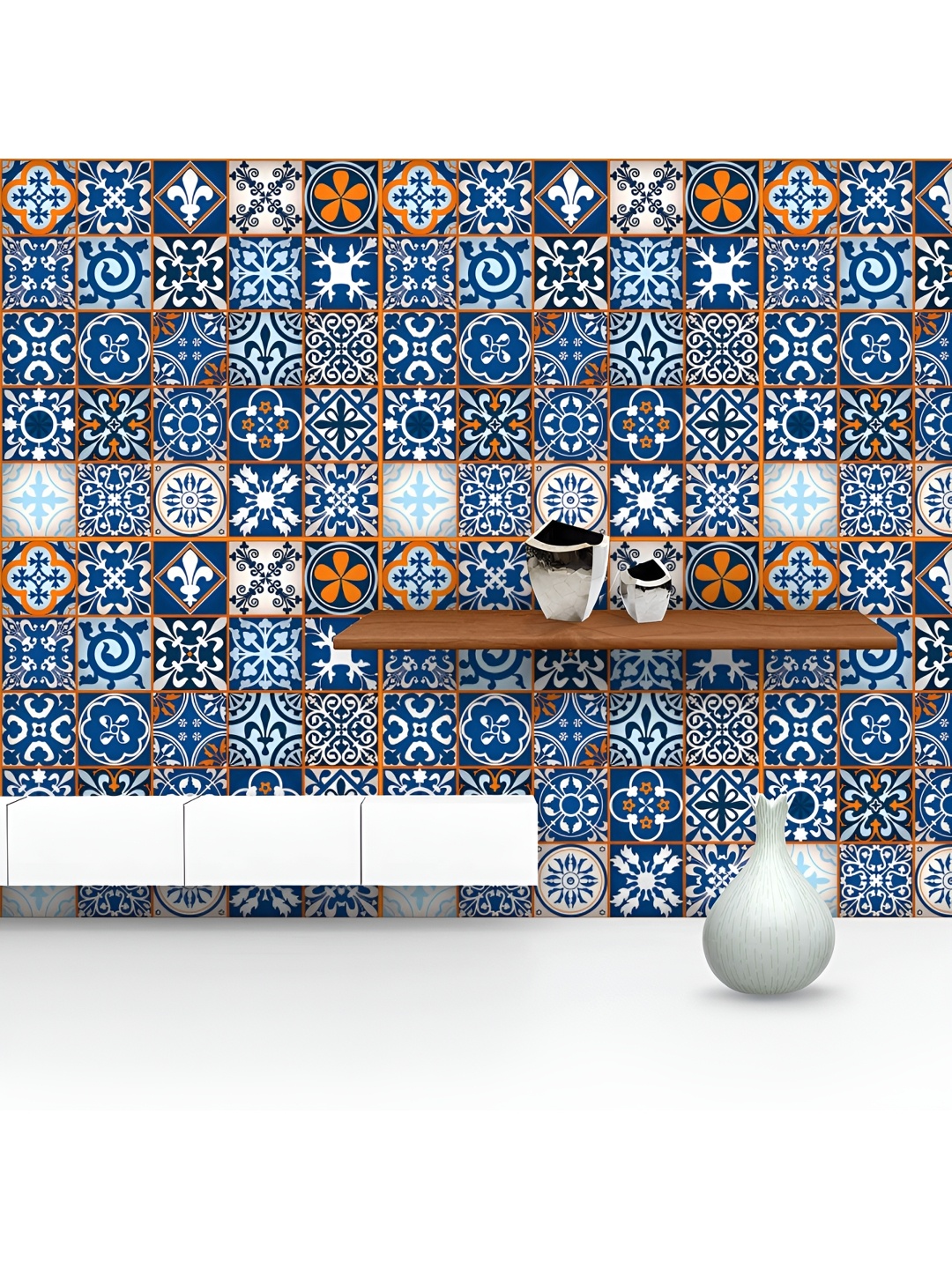 

ArtzFolio Printed UV-Resistant Anti-Bacterial Moroccan Tiles Pattern Peel & Stick Wallpaper, Multi