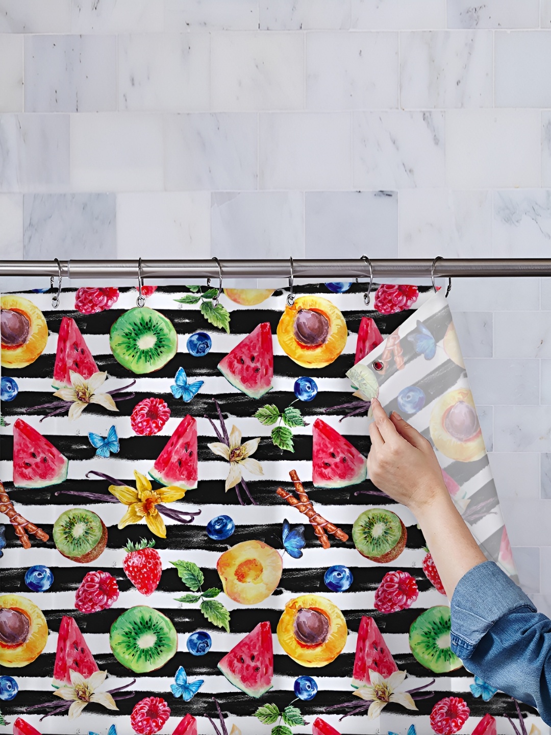 

ArtzFolio White & Black Printed Waterproof Shower Curtain